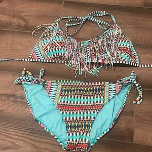 Blue bikini with fringe